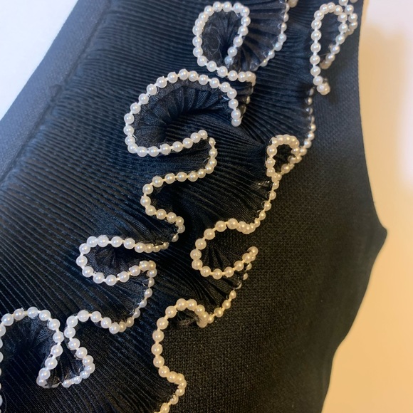 Vintage Black Dress with Pearl Lined Ruffles - Picture 6 of 13